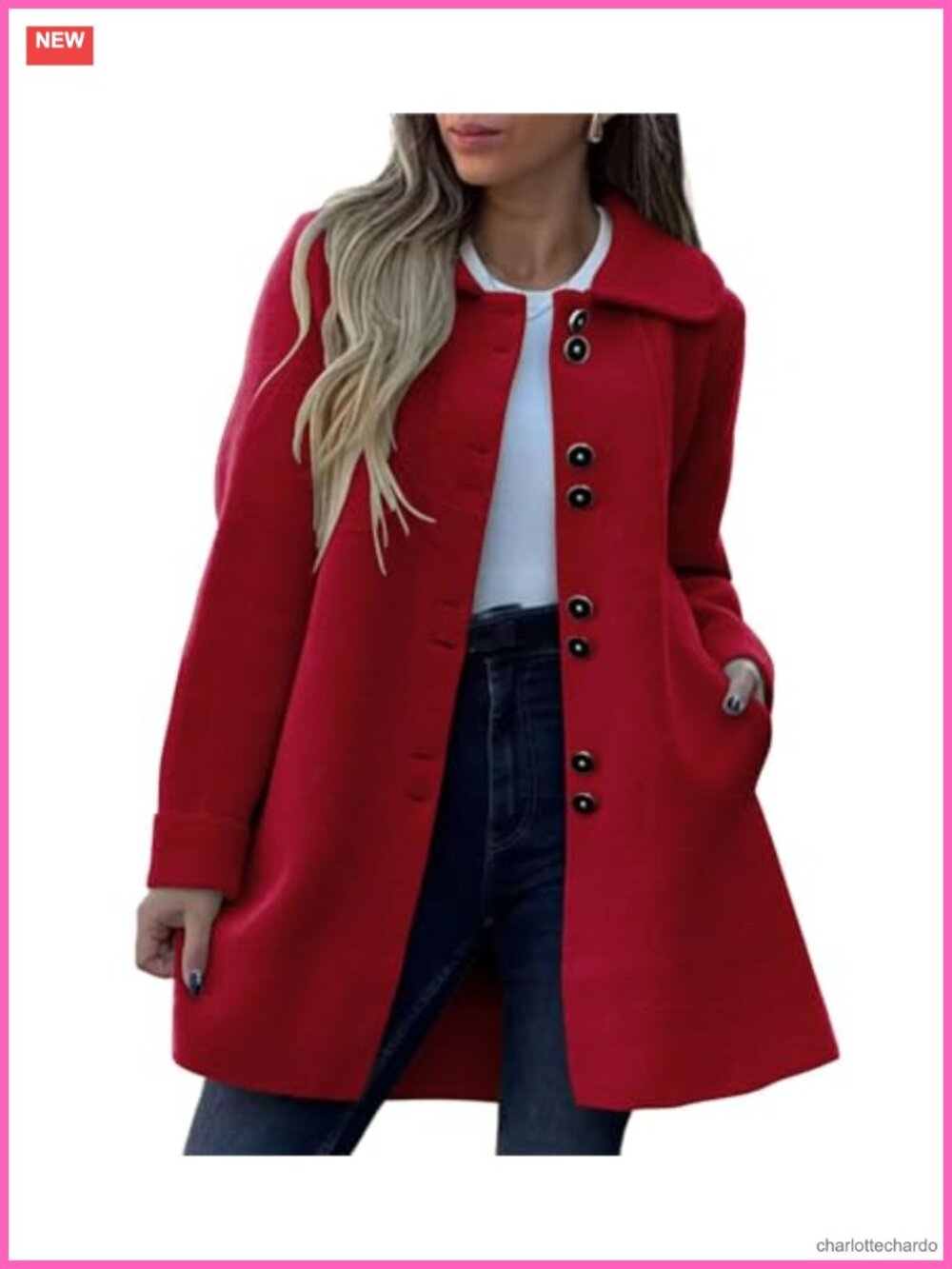 Women's Wool Blend Pea Coat Single Breasted Overcoat